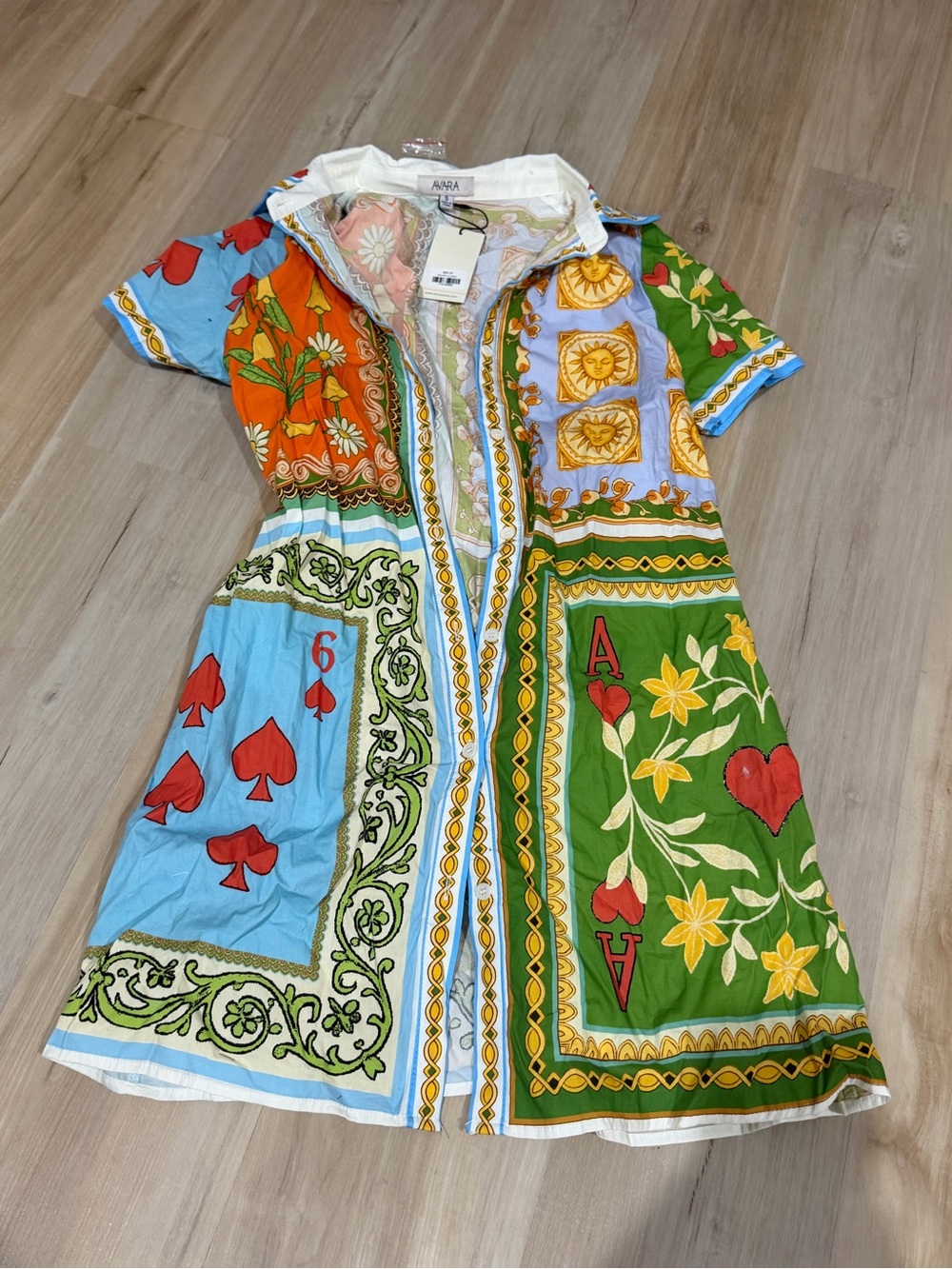 Colorful Card Game Print Short Sleeve Shirt Dress - Multicolor